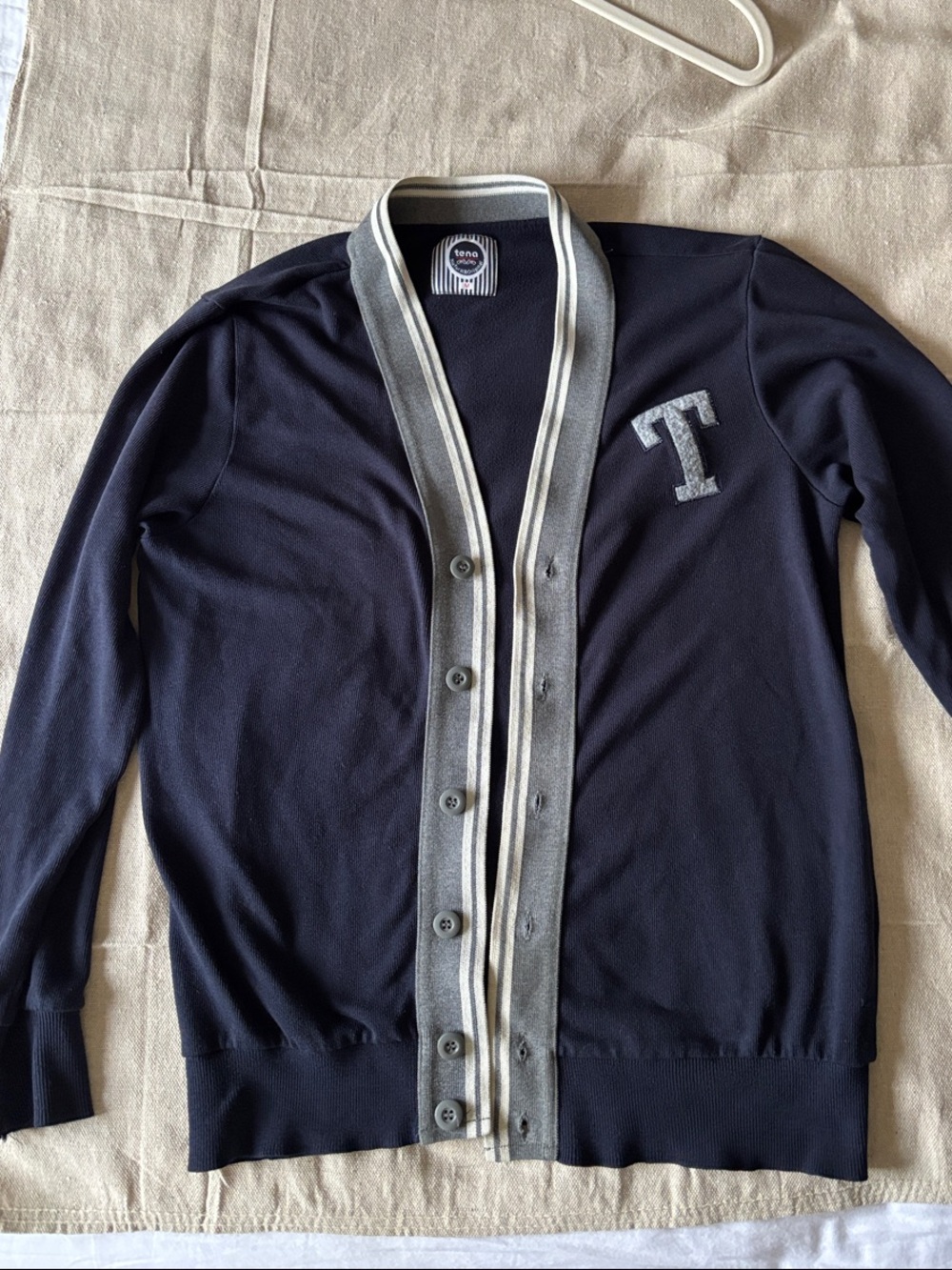 Navy & Gray Trim Women's Button Cardigan Sweater